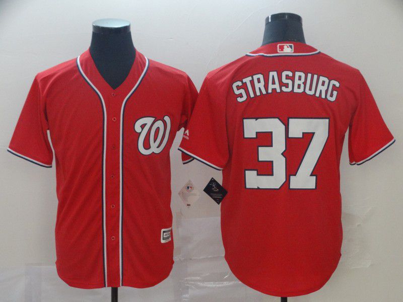 Men Washington Nationals #37 Strasburg Red Game MLB Jerseys